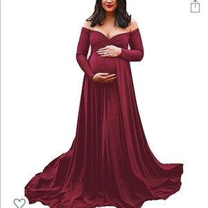 Burgundy/Red Long Sleeve Stretch Maternity Dress